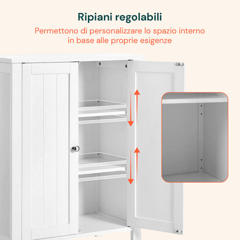 Armadietto Multiuso in MDF con Ripiani Regolabili e 2 Ante per Bagno o Cucina