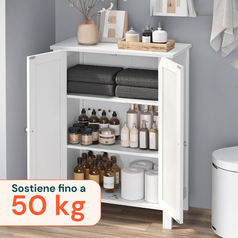 Armadietto Multiuso in MDF con Ripiani Regolabili e 2 Ante per Bagno o Cucina
