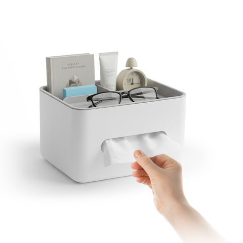 Dispenser Multiuso da Tavolo - Organizer con 3 Scomparti e Porta Fazzoletti