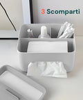 Dispenser Multiuso da Tavolo - Organizer con 3 Scomparti e Porta Fazzoletti