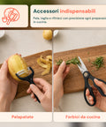 Set Coltelli da Cucina 6 Pezzi in Acciaio Inox con Motivo a Diamante, Completo di: Coltello da Chef, Trancio, Multiuso, Mannaia, Forbici e Pelapatate