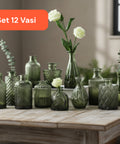 Set 12 Vasi Decorativi in Vetro con Forme e Misure Assortite per Fiori e Centrotavola