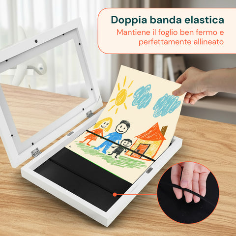 Set 2 Cornici Espositive A4 Apribili da Parete con Vetrina e Chiusura Magnetica