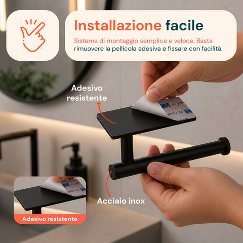 Set van 5 zwarte, zelfklevende badkameraccessoires van roestvrij staal, draagvermogen 2,5 kg – inclusief toiletrolhouder en handdoekhaken