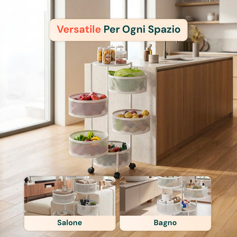 Carrello Multiuso Richiudibile Salvaspazio con Ruote - Organizer con Cestelli (3/4/5 Ripiani) Nero o Bianco