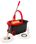 Kit Mocio Rotante 360° con Secchio 14L - 46x27x22cm e Centrifuga in Acciaio – Include 2 Testine in Microfibra, Dosatore Sapone e Asta Telescopica – Set Lavapavimenti Universale con Ruote e Scarico