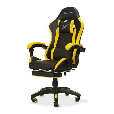 Ergonomische verstelbare gamingstoel met uitschuifbare voetensteun, lendenkussen en hoofdsteun
