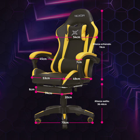 Ergonomische verstelbare gamingstoel met uitschuifbare voetensteun, lendenkussen en hoofdsteun