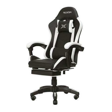Ergonomische verstelbare gamingstoel met uitschuifbare voetensteun, lendenkussen en hoofdsteun