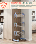 Stendibiancheria Verticale a 3 Livelli in Ferro e PP, Estensibile e con Ruote Pivottanti – L105xP64xA173cm, Portata 20kg
