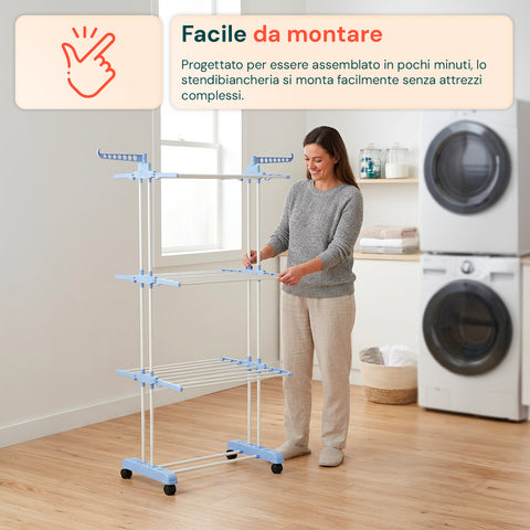Stendibiancheria verticale estensibile con ruote pivotanti