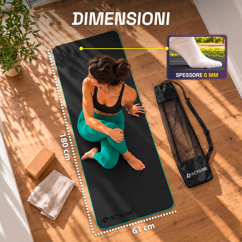 Antislip-yogamat van TPE van 6 mm, dubbelzijdig met draagriem