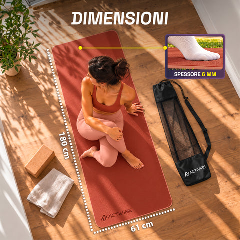 Antislip-yogamat van TPE van 6 mm, dubbelzijdig met draagriem