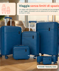 Set 3 Trolley Rigidi da Viaggio + Beauty Case con 4 Ruote Multidirezionali (56-66-76 cm)