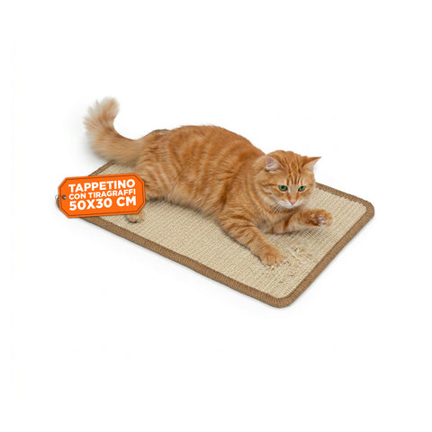 Krabmat voor katten van 50x30 cm van natuurlijk sisal en PP-katoen – antisliplatexonderkant met kleefstrips