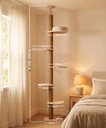 Albero Tiragraffi a Soffitto Regolabile 260-300 cm in Legno e Juta con Amaca a Cupola, Cuccia e Piattaforme