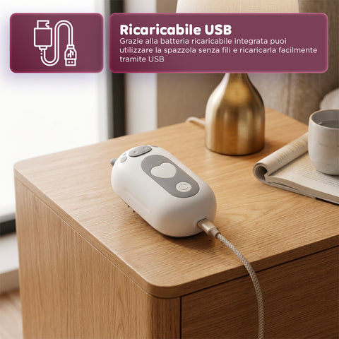 Spazzola a Vapore per Cani e Gatti Ricaricabile USB-C con Ugello Spray e Scomparto Acqua Misure 6x5x11cm