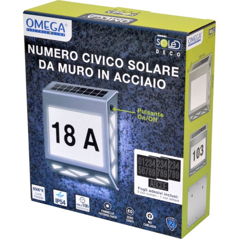 omega numero civico solare da muro in acciaio ean 8055384191228