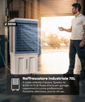 Raffrescatore Evaporativo Industriale Portatile 70 Litri 350W con Telecomando e Timer - Funzione Condizionatore Ventilatore 3 Velocità e Oscillazione