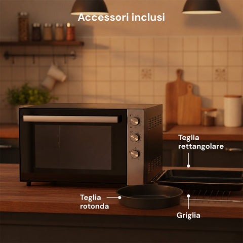 Forno Elettrico Ventilato 70L Multifunzione 2500W – Doppia Resistenza e Timer 90 Min