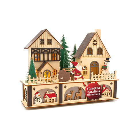 Houten kersthuisje met 10 LED-lampjes – Kerstdecoratie met figuren
