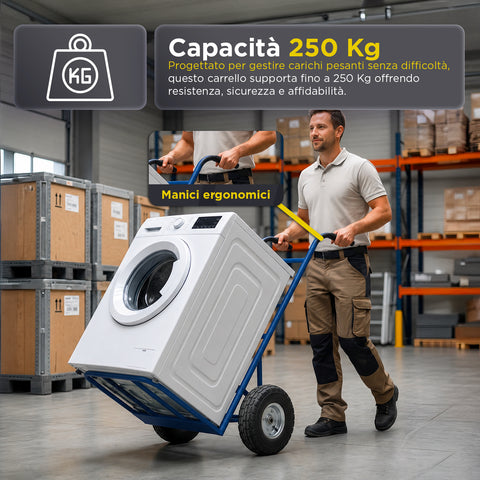 Professionele transportwagen van staal, 250 kg – Zwart met lekvrije luchtbanden