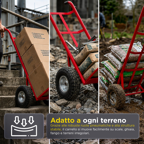 Carrello da Carico Professionale 250 kg in Acciaio - Nero con Ruote Pneumatiche Antiforo