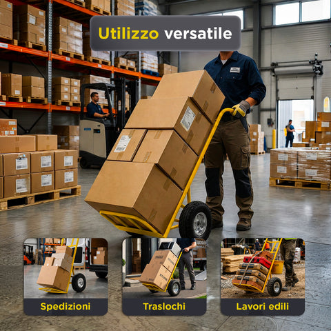 Carrello da Carico Professionale 250 kg in Acciaio - Nero con Ruote Pneumatiche Antiforo