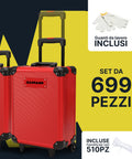 Set Utensili Professionale da 699 Pezzi in Valigetta Trolley – CraftyCart Rosso