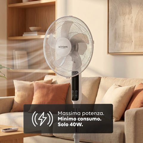 Ventilatore 40W a Piantana 40 cm con Telecomando e Altezza Regolabile fino a 135 cm – 6 Velocità