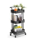 Carrello salvaspazio nero 3 ripiani con ruote 42x37x77cm multifunzione cucina bagno ufficio
