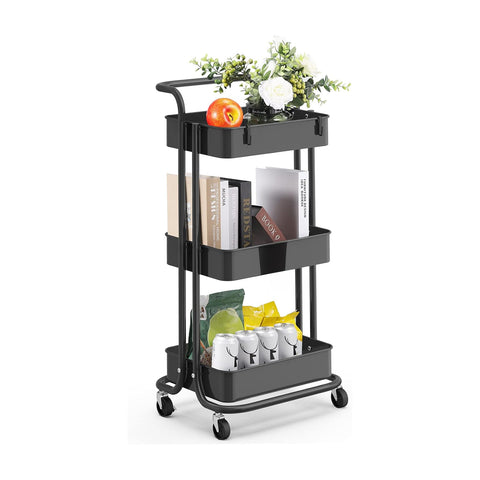 Ruimtebesparend multifunctioneel trolleyrek met 4 zwenkwielen en 3 planken 40 x 30 x 8 cm