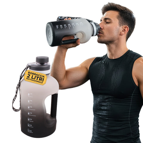 Motiverende waterfles van 2 L – met tijdschaal voor dagelijkse hydratatie