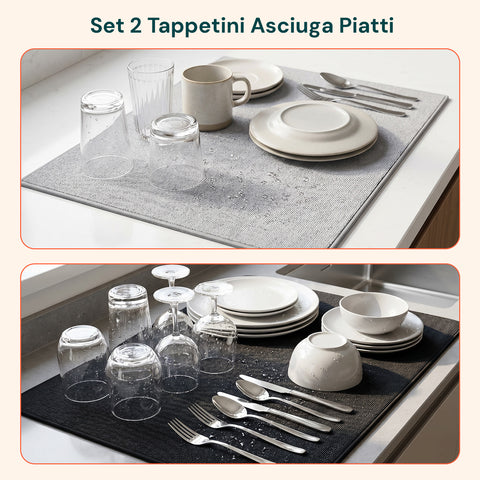 Scolapiatti in Poliestere e Spugna – Set 2 Tappetini Assorbenti per Casa e Cucina