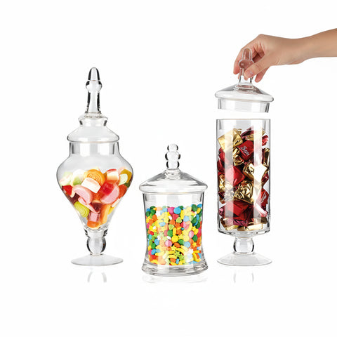 Glazen potten in verschillende vormen, multifunctioneel, met deksels – set van 3