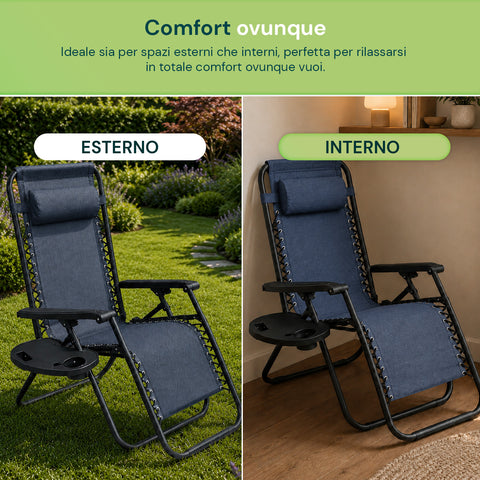 Sedia da Giardino Pieghevole con Vassoio Laterale – Portata 120kg – Struttura in Ferro e Tessuto Teslin