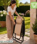 Sedia da Giardino Pieghevole con Vassoio Laterale – Portata 120kg – Struttura in Ferro e Tessuto Teslin