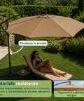 Ombrellone Rotondo Ø3m Decentrato Braccio Laterale in Acciaio, Manovella, Poliestere 180gr Impermeabile UV per Giardino e Terrazzo