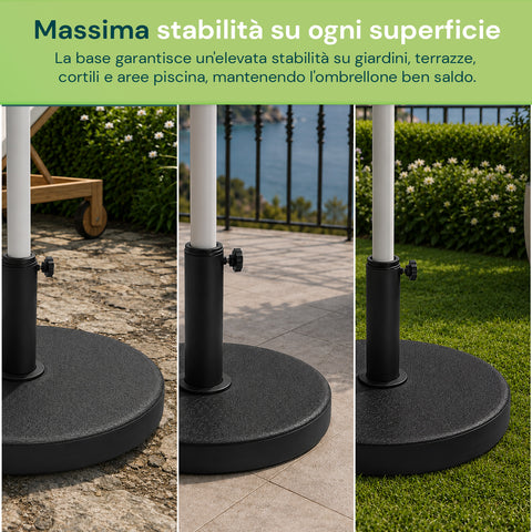 Base Ombrellone in Cemento 12kg ø42cm Compatibile con Pali 38-48mm, Manovella di Bloccaggio Inclusa – Piedistallo Pesante per Giardino e Terrazzo