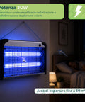 Lampada Insetticida Elettrica 30W Copertura 60m² con Vassoio Rimovibile, Zanzariera UV LED 8700h Cavo 1 mt e Catena per Fissaggio