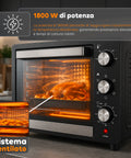 Forno Elettrico da Banco 45 Litri Ventilato con Timer e Doppio Vetro 1800W con Accessori