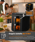 Friggitrice ad Aria 11 Litri Doppio Cestello 2800W con 13 Programmi e Touch Control e Accessori