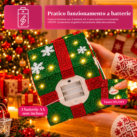 Lichtgevend cadeaupakket met muzikale en bewegende kerstman, H30 cm