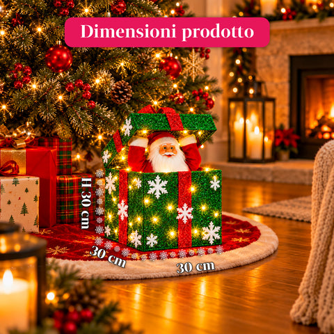 Lichtgevend cadeaupakket met muzikale en bewegende kerstman, H30 cm