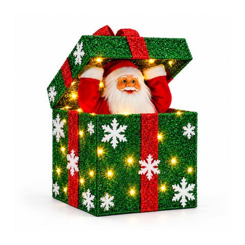 Lichtgevend cadeaupakket met muzikale en bewegende kerstman, H30 cm