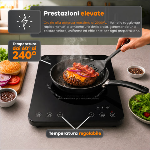 Fornello a Induzione Elettrico Monofuoco 2000W con Touch Control
