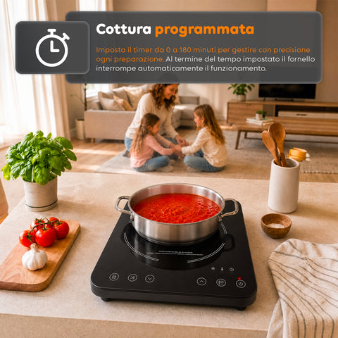 Fornello a Induzione Elettrico Monofuoco 2000W con Touch Control