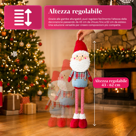 Babbo Natale Estensibile in Tessuto con Gambe Allungabili – Decorazione Natalizia