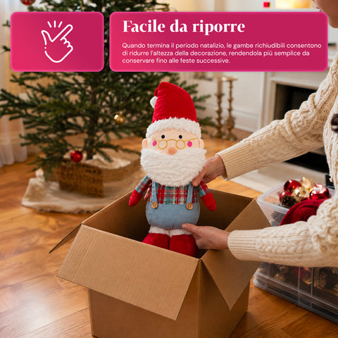 Babbo Natale Estensibile in Tessuto con Gambe Allungabili – Decorazione Natalizia