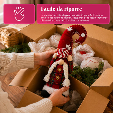 Decoratieve kerstdwerg van zachte stof, kerstdecoratie voor op tafel met lange muts en sneeuwvlokken, verkrijgbaar in 35 en 50 cm
